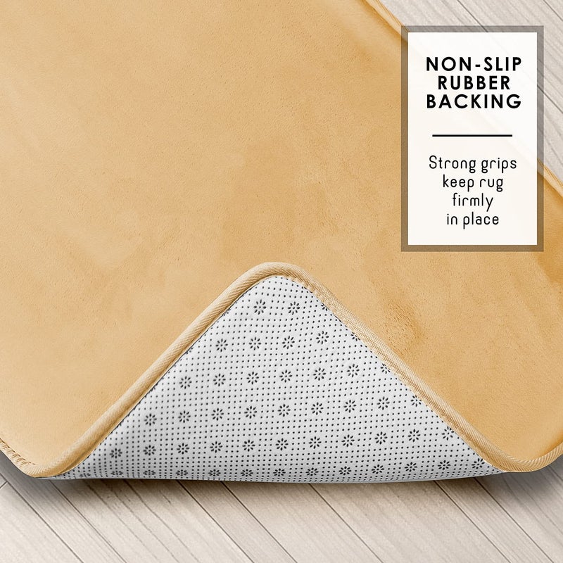 Clara Clark 2 Piece Bathroom Rugs Bath Mat Set, Velvet Memory Foam Bath Mats for Bathroom - Non-Slip, PVC Backing Bath Rugs, Washable - Dries Quickly, Cream - Image 5