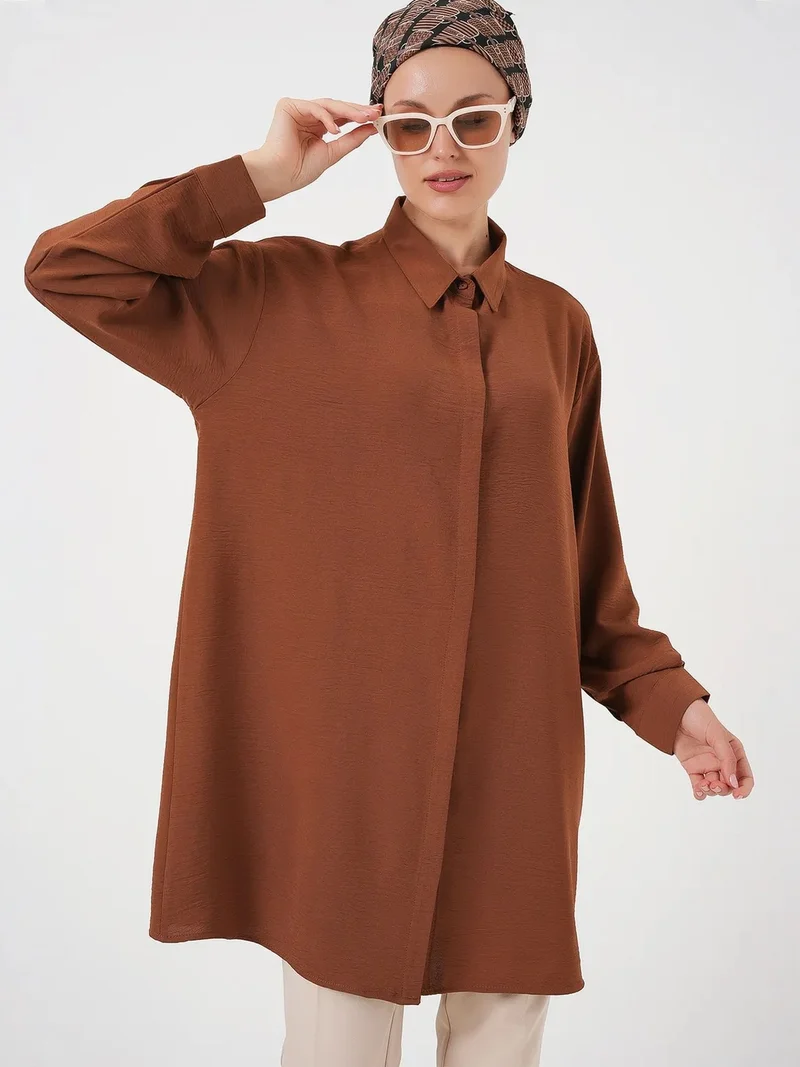 بيغ دارت BDART Oversized Long Sleeve Button-Up Blouse with Shirt Collar