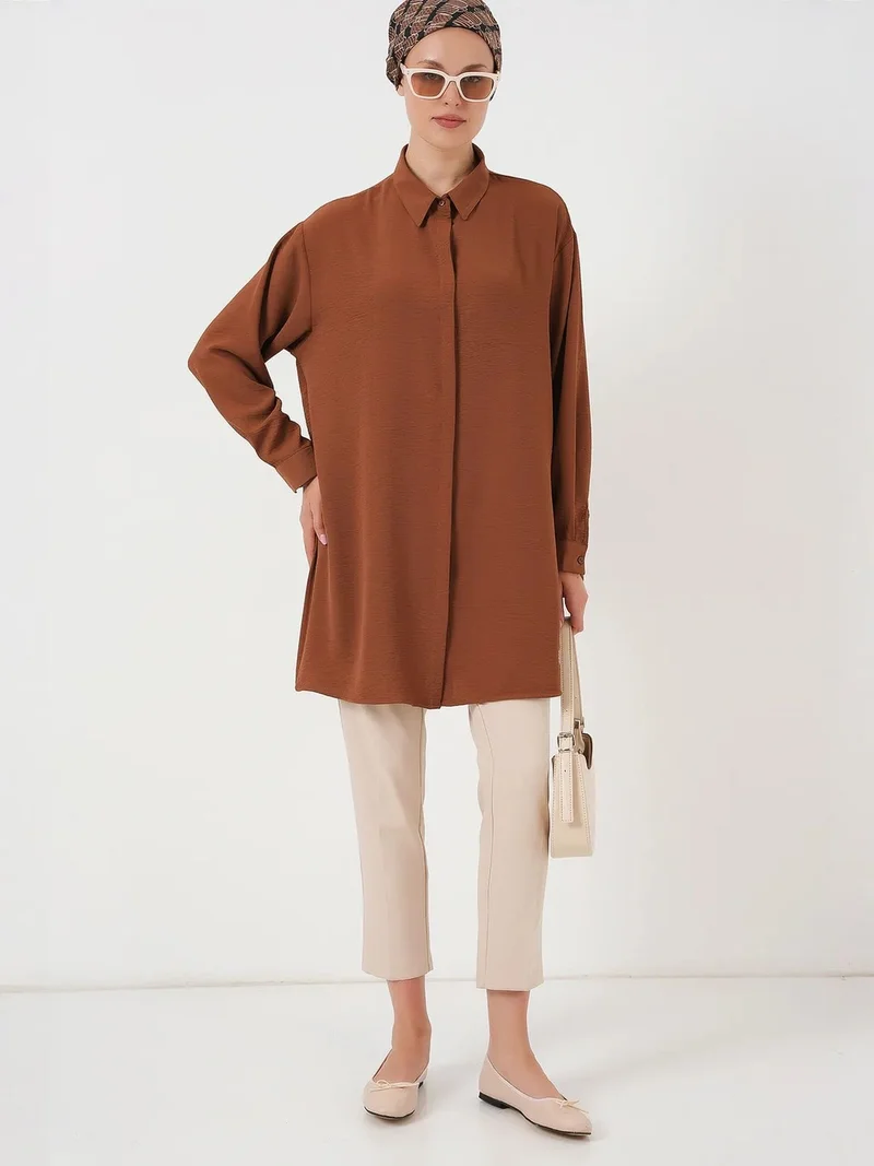 بيغ دارت BDART Oversized Long Sleeve Button-Up Blouse with Shirt Collar