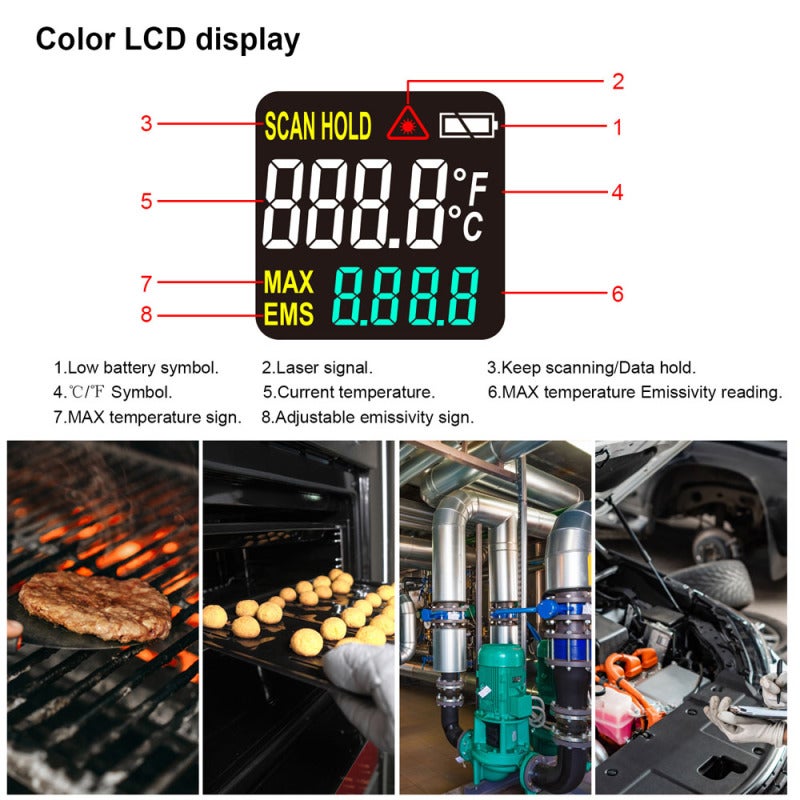 Infrared Thermometer: KM-550AH High Accuracy Laser Targeting - Color LCD Display With Backlight One-Handed Operation For Home, Outdoor And All Age Groups - Image 3