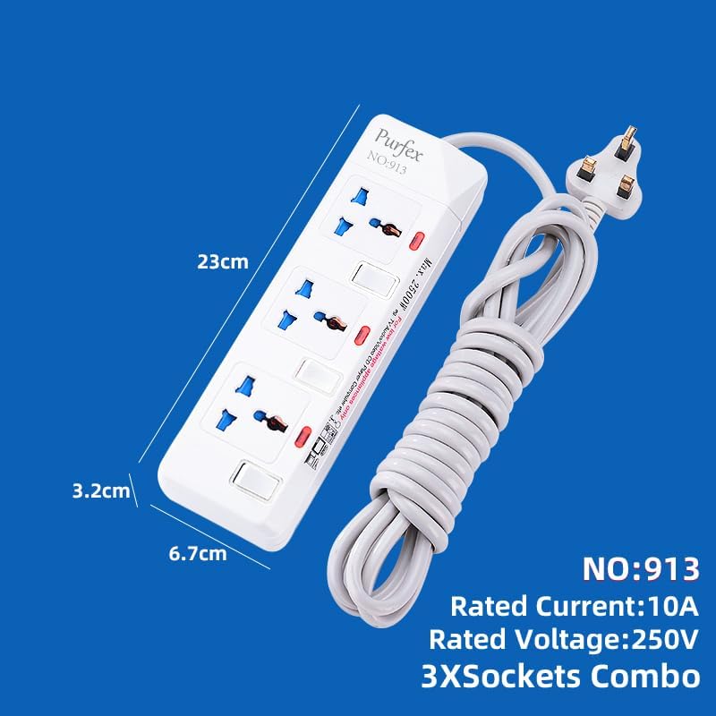 Purfex 2 Pack Universal Extension Cables | 4-Way + 3-Way | 5M Cable Socket Cable, Heavy Duty Power Strip with Fire Retardant Design and Surge Protection - Ideal for Home and - Image 2