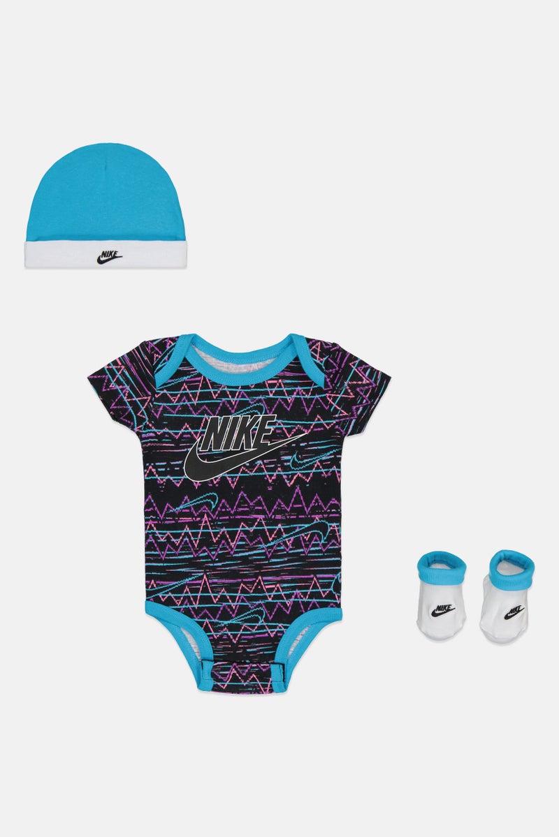 Nike Toddlers Boy 3 Piece Bodysuit And Socks With Bennie Hat Set, Multicolor - Image 2