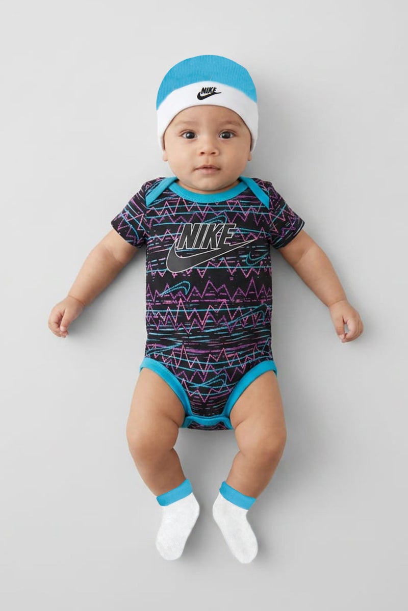 Nike Toddlers Boy 3 Piece Bodysuit And Socks With Bennie Hat Set, Multicolor - Image 1