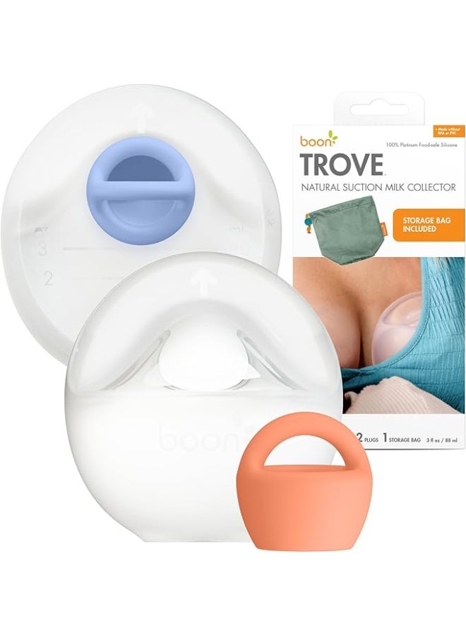 Boon TROVE Silicone Manual Breast Pump with Travel Pouch - Hands Free Breast Pump - Passive Breast Milk Collector Shell for Newborns - Breastfeeding Essentials - 2 Count Clear B11531 - Image 1