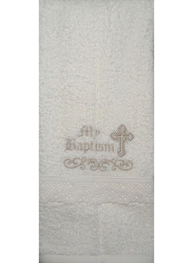 Integrity Designs Baby Baptism Towel with Embroidery and Lace - Image 2