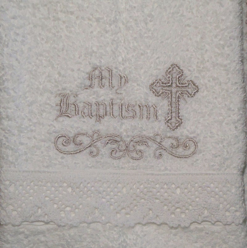 Integrity Designs Baby Baptism Towel with Embroidery and Lace - Image 1