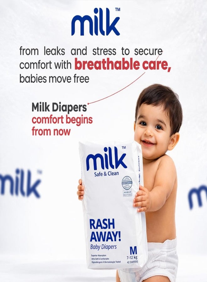 Milk Diaper Milk Baby Diapers Flexi Tape Size M, 42 Count, 6-11 kg, Rash Protection, Leak-Proof, Soft & Comfortable, Hypoallergenic Baby Diapers - Image 4