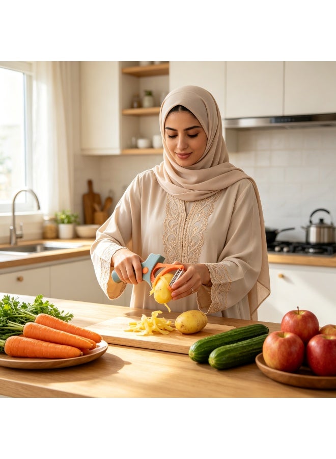 مقشرة دوارة ثنائية الوظائف، لتقشير الفاكهة والخضروات وتقطيعها لشرائح رفيعة - Image 2