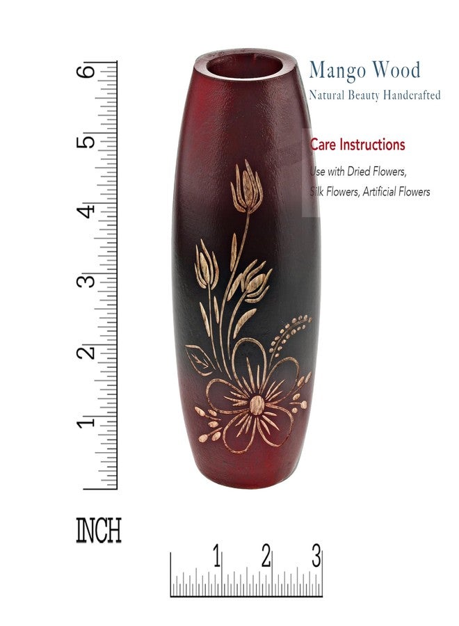 AeraVida Bold and Vibrant Flower Garden Red Mango Tree Wood Flower Vase | Hand-Carved Decorative Wooden Vase for Home or Office | Rustic Nature-Inspired (3 in (Diameter) x 6 in (Tall), 2, 2) - Image 5