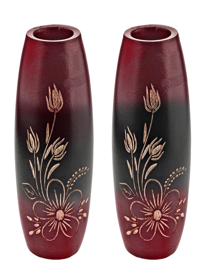 AeraVida Bold and Vibrant Flower Garden Red Mango Tree Wood Flower Vase | Hand-Carved Decorative Wooden Vase for Home or Office | Rustic Nature-Inspired (3 in (Diameter) x 6 in (Tall), 2, 2) - Image 1