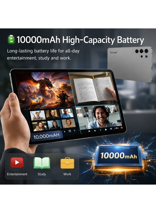 Telzeal P202 Tablet – Grey (12GB RAM, 512GB ROM), 11” HD Display, 10000mAh Battery, 20MP Rear Camera, Dual SIM, Android 15, Keyboard & Mouse Included - Image 4