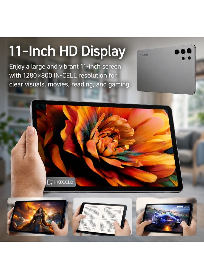 Telzeal P202 Tablet – Grey (12GB RAM, 512GB ROM), 11” HD Display, 10000mAh Battery, 20MP Rear Camera, Dual SIM, Android 15, Keyboard & Mouse Included - Image 2