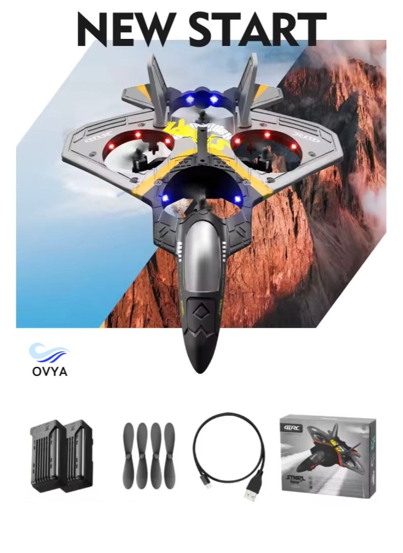 OVYA - V17 Jet Fighter Stunt RC Airplane Toys Ready To Fly 2.4GHz 6CH EPP Drone Remote Control Helicopter Toy 4 Motor Helicopters Adult Plane with Function Gravity Sensing Stunt Roll Cool Light With 2 Battery - Image 1