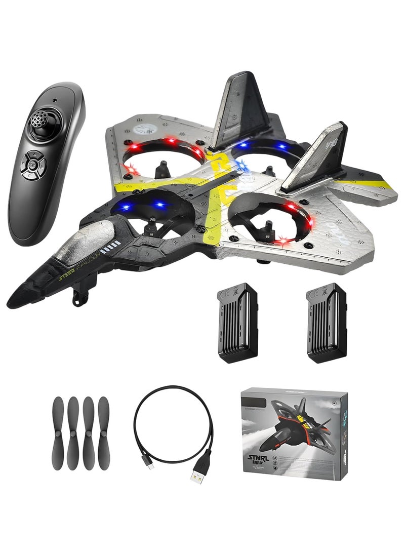 OVYA - V17 Jet Fighter Stunt RC Airplane Toys Ready To Fly 2.4GHz 6CH EPP Drone Remote Control Helicopter Toy 4 Motor Helicopters Adult Plane with Function Gravity Sensing Stunt Roll Cool Light With 2 Battery - Image 1