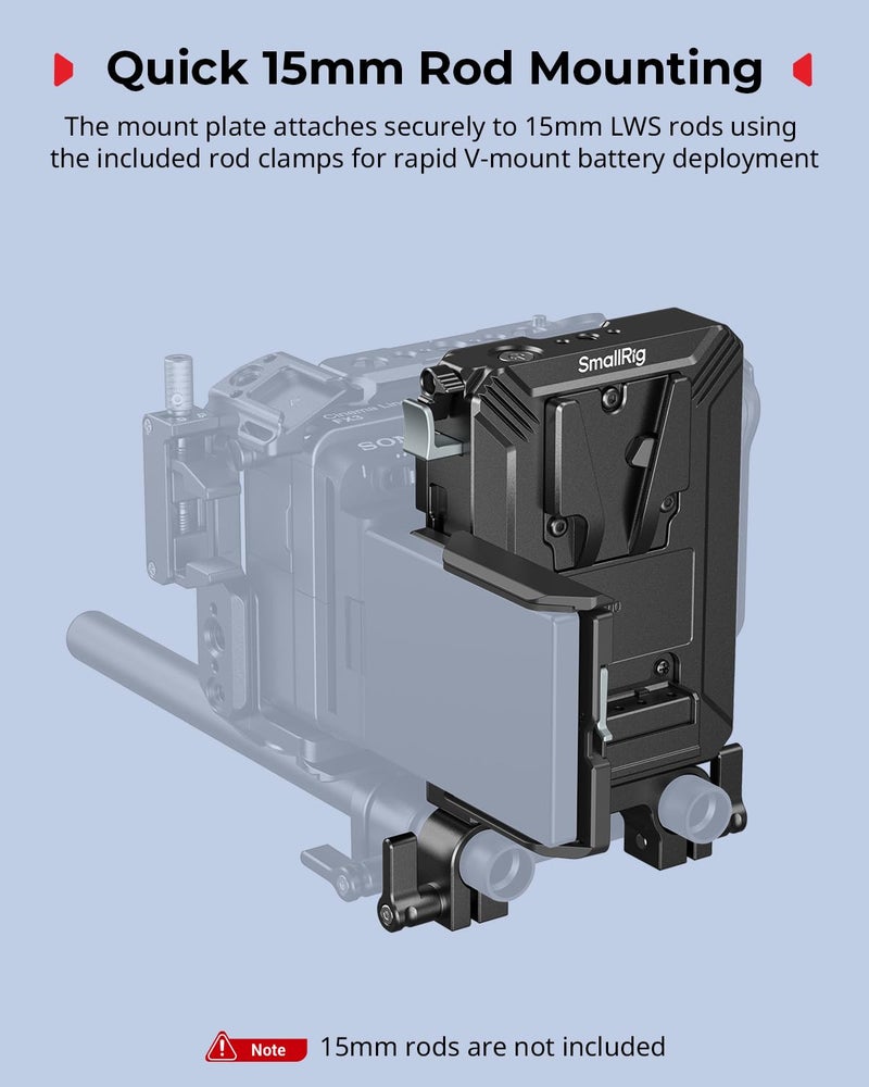 SMALLRIG V-Mount Battery Plate Kit for 15mm LWS Rods, with Dual Rod Clamp, LCD Screen Protector & Cable Clips, D-Tap & USB-C Supply, All-in One Camera Video Rig for Mirrorless/DSLR - Image 3