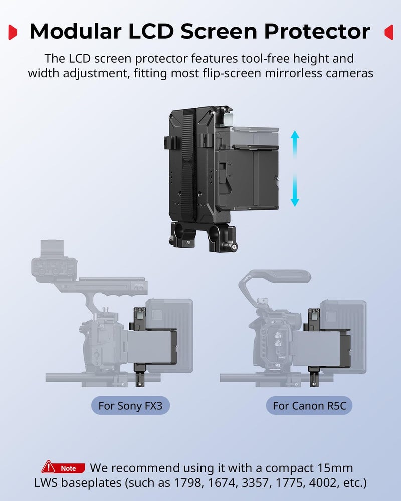 SMALLRIG V-Mount Battery Plate Kit for 15mm LWS Rods, with Dual Rod Clamp, LCD Screen Protector & Cable Clips, D-Tap & USB-C Supply, All-in One Camera Video Rig for Mirrorless/DSLR - Image 4