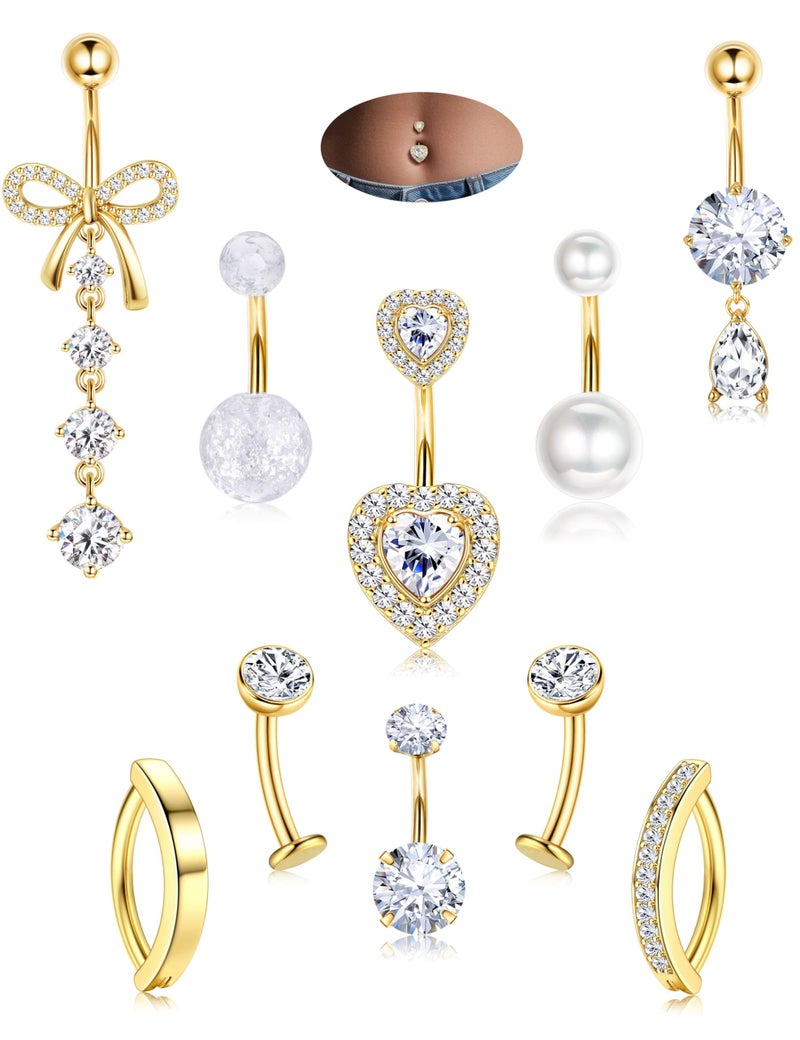 JeryWe Hypoallergenic Belly Button Ring Surgical Stainless Steel Dainty Dangle Navel Piercing Jewelry CZ Bow Heart Ball Pearl Clicker Piercings for Women 1 - Image 1