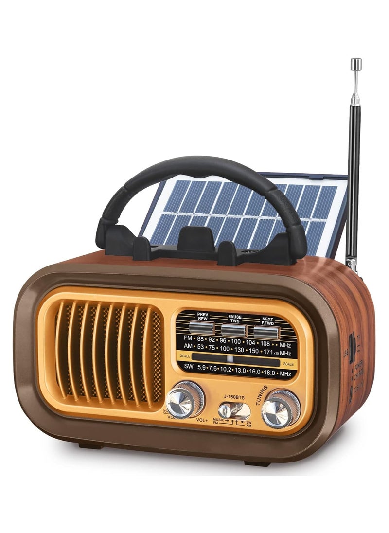 Denx - Rechargeable Radio, Portable Radio AM FM Transistor with Best Sound, Solar/Battery Operated Radio, Support TF Card/USB Playing - Image 1