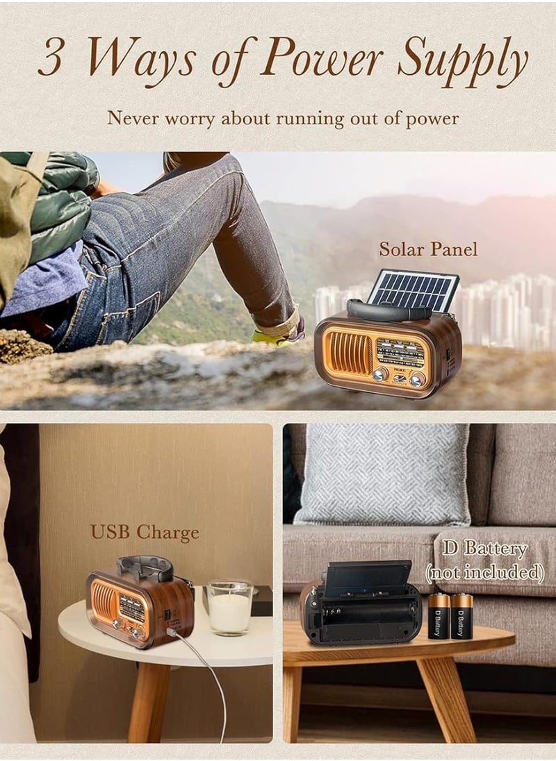 Denx - Rechargeable Radio, Portable Radio AM FM Transistor with Best Sound, Solar/Battery Operated Radio, Support TF Card/USB Playing - Image 1