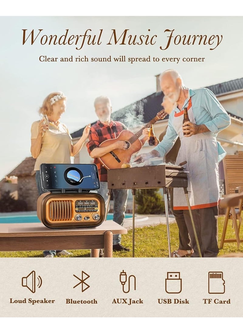 Denx - Rechargeable Radio, Portable Radio AM FM Transistor with Best Sound, Solar/Battery Operated Radio, Support TF Card/USB Playing - Image 1