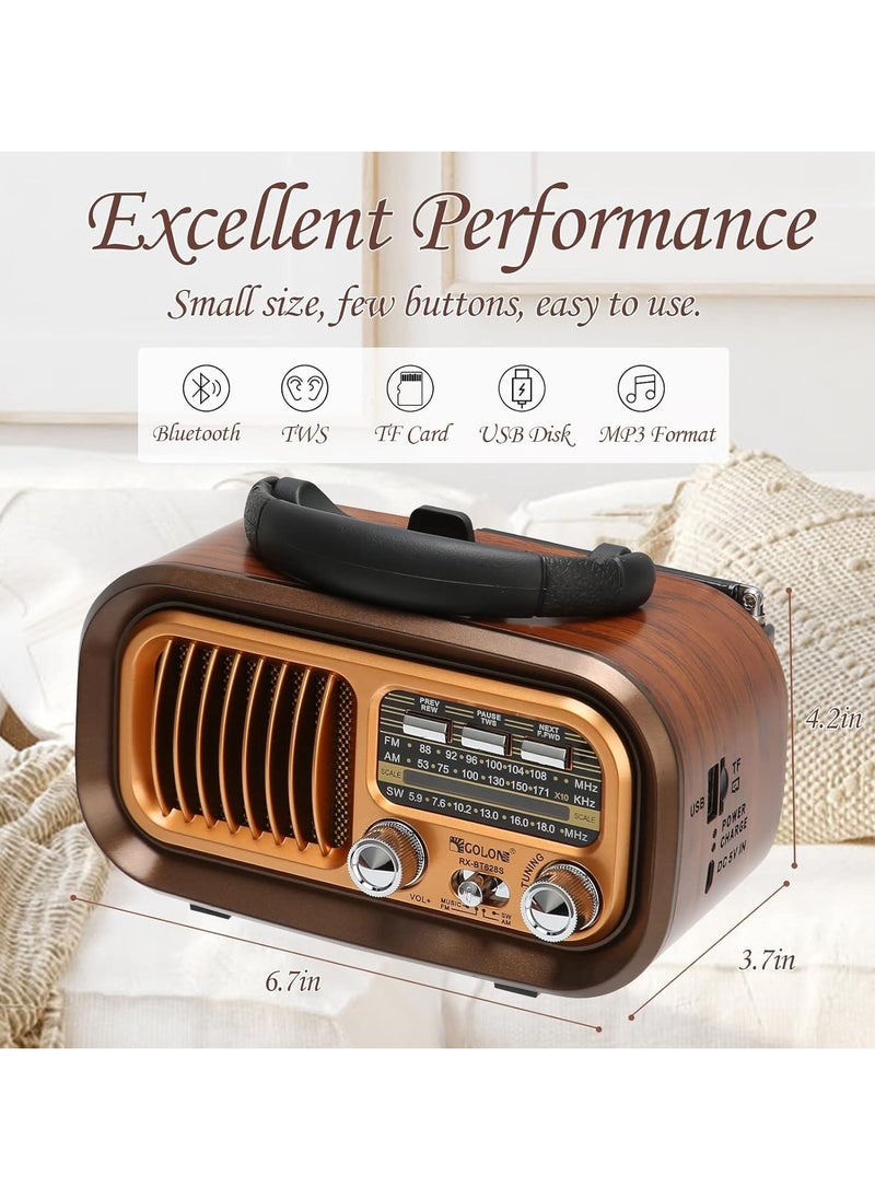 Denx - Rechargeable Radio, Portable Radio AM FM Transistor with Best Sound, Solar/Battery Operated Radio, Support TF Card/USB Playing - Image 1