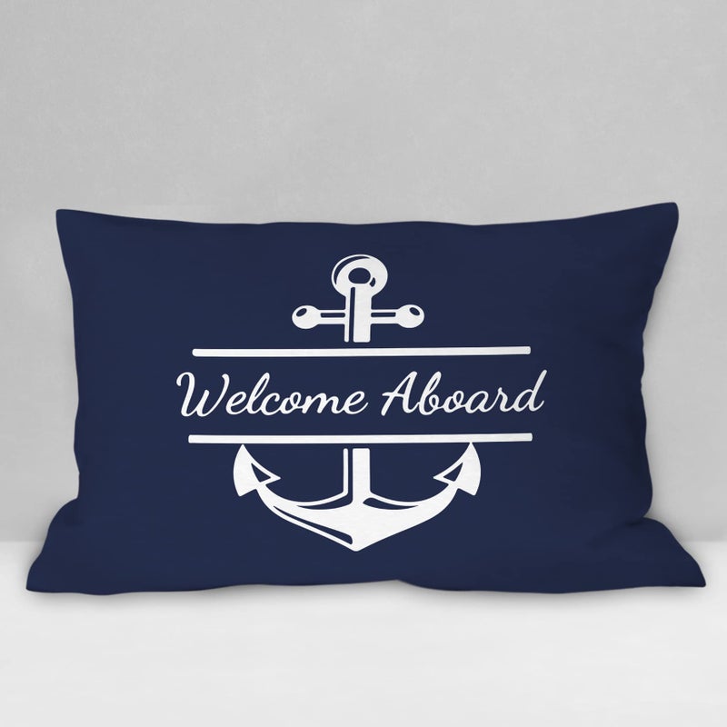 Burosev Welcome Aboard Soft Throw Pillow Cover Navy Blue Boat Anchor Decorative Pillowcase Nautical Sailing Farmhouse Decor Decorations for Home Bedroom Sofa Couch Living Room12 x 20 Inch