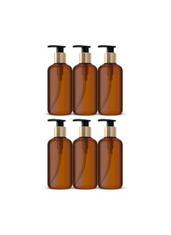 Luvs Empty Amber Plastic Pump Bottles Soap Dispenser Durable Refillable Containers for Liquid Soap Shampoo oils- 300ml Pack of 6  - Image 1