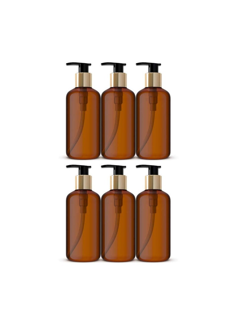 Luvs - Empty Amber Plastic Pump Bottles Soap Dispenser Durable Refillable Containers for Liquid Soap Shampoo oils- 300ml Pack of 6 - Image 1