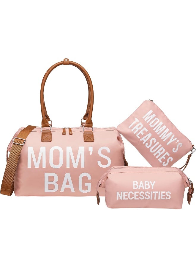 printe Mommy Diaper Bag Tote for Girls with 2 Organizer Pouches, Large Capacity Mom's Bag for Hospital and Weekender Travel, Pink - Image 1