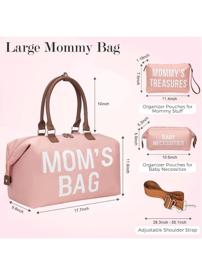 printe Mommy Diaper Bag Tote for Girls with 2 Organizer Pouches, Large Capacity Mom's Bag for Hospital and Weekender Travel, Pink - Image 3