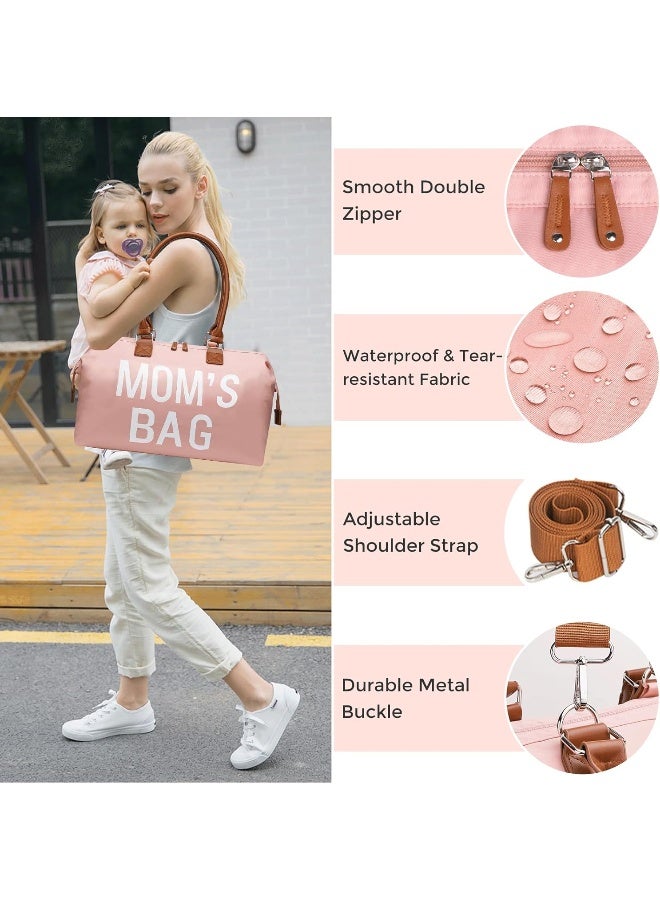 printe Mommy Diaper Bag Tote for Girls with 2 Organizer Pouches, Large Capacity Mom's Bag for Hospital and Weekender Travel, Pink - Image 5