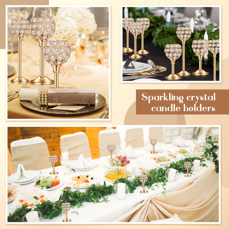 Qunclay 18 Pieces Crystal Candle Holders Bulk Candle Stick Holder Centerpieces for Table Wedding Centerpieces Crystal Decorative Tealight Dining Table Decor for Party(Gold) - Image 3