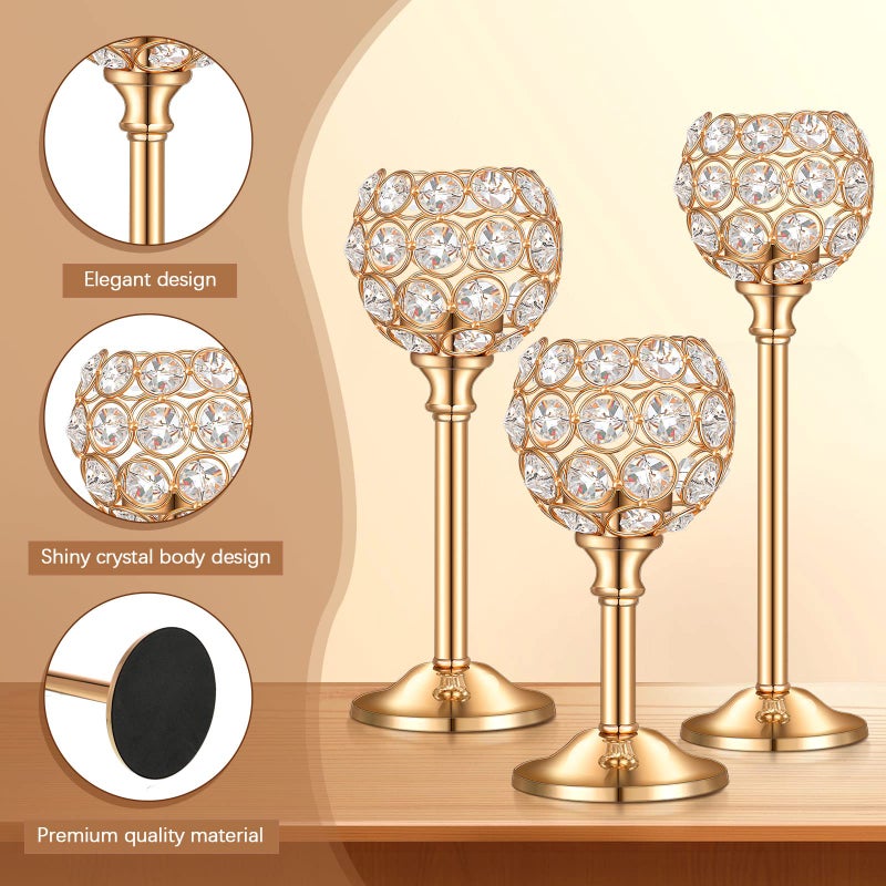 Qunclay 18 Pieces Crystal Candle Holders Bulk Candle Stick Holder Centerpieces for Table Wedding Centerpieces Crystal Decorative Tealight Dining Table Decor for Party(Gold) - Image 5