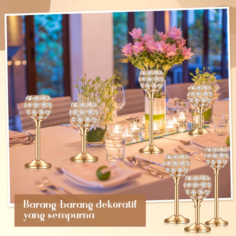 Qunclay 18 Pieces Crystal Candle Holders Bulk Candle Stick Holder Centerpieces for Table Wedding Centerpieces Crystal Decorative Tealight Dining Table Decor for Party(Gold) - Image 4