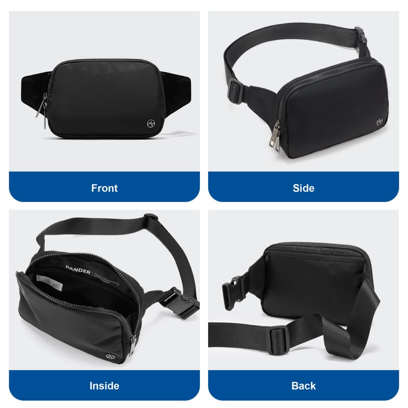 Pander Belt Bag Large 2L, Nylon Fanny Pack Purse for Women and Men with Adjustable Strap, Black Onyx - Image 2