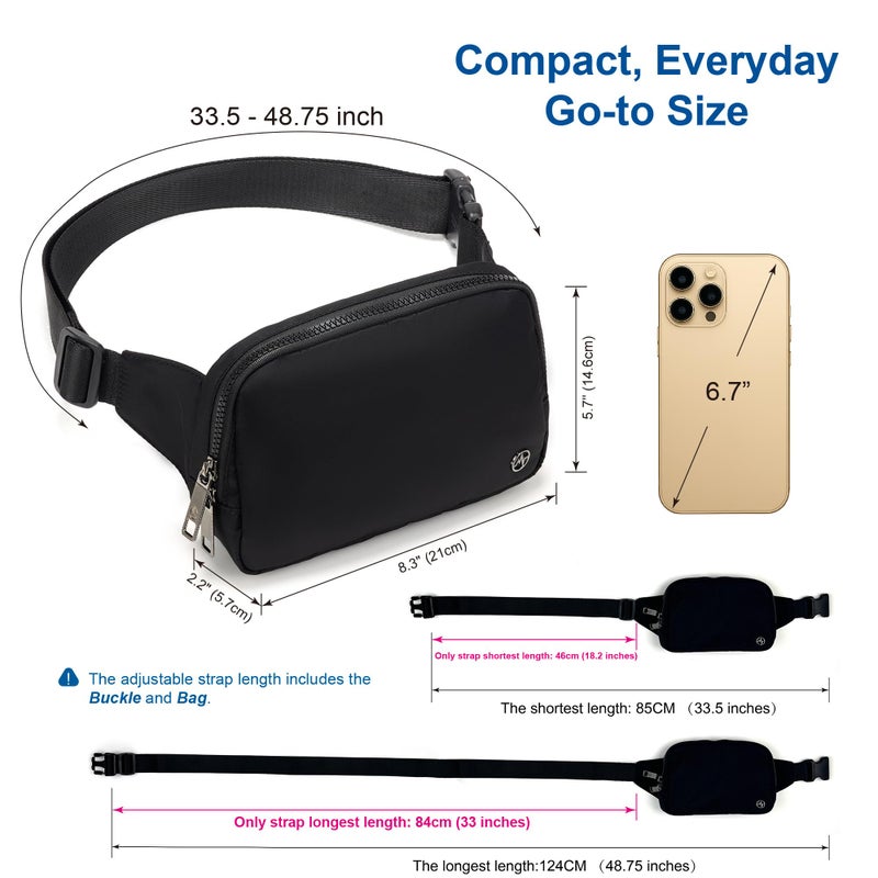 Pander Belt Bag Large 2L, Nylon Fanny Pack Purse for Women and Men with Adjustable Strap, Black Onyx - Image 4