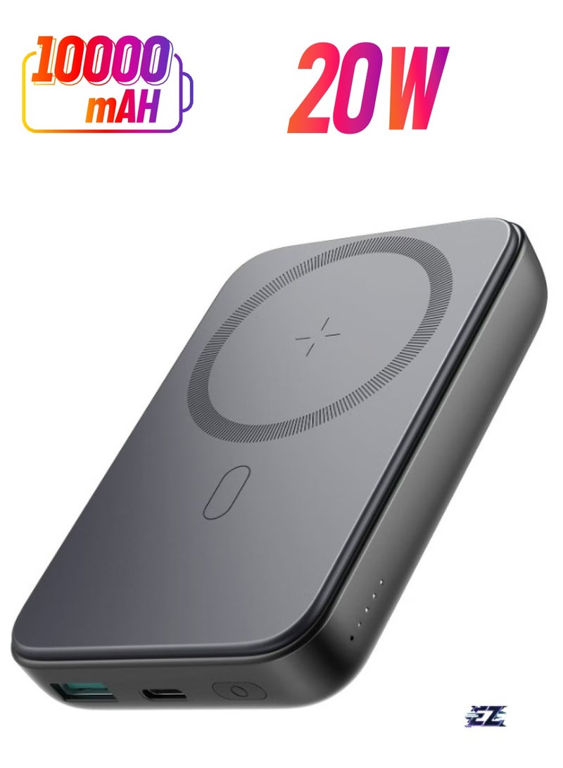 ELTRAZONE بنك طاقة لاسلكي مغناطيسي بسعة 10000 مللي أمبير و20 واط - شاحن محمول سريع للأجهزة الذكية، تصميم مدمج وأنيق، أسود - Image 1
