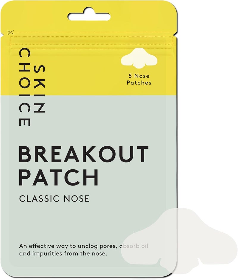 SKIN CHOICE Pore Strips Breakout Patch Large Hydrocolloid Nose Strips to Unclog and Shrink Pores Nose Patch Absorbs Oil Acne Pimple Spot Blackhead Remover Vegan 5 Count