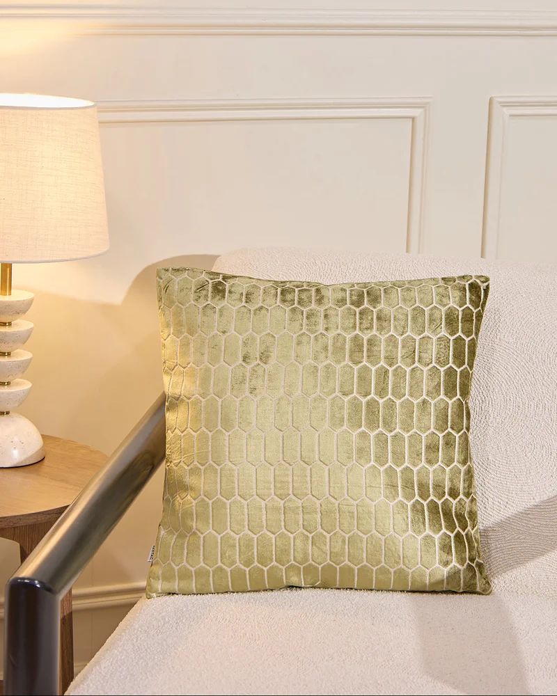 REDTAG Green Velvet Printed Jacquard Cushion