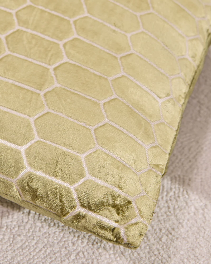 REDTAG Green Velvet Printed Jacquard Cushion