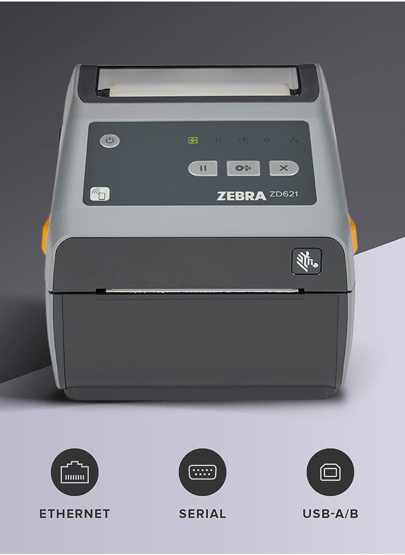 ZEBRA - ZEBRA ZD621 Direct Thermal Desktop Printer 300 dpi Print Width 4-inch USB Serial Ethernet ZD6A043-D01F00EZ - Image 1