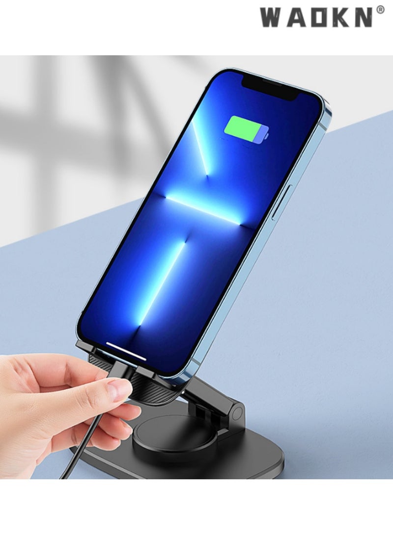 Rotating Foldable Phone Stand, Universal Desktop Holder with 360°/ Dual-Axis Adjustment, Compact and Portable Design,Enhances Viewing Experience, Home and Office Use, Easy to Store,Black