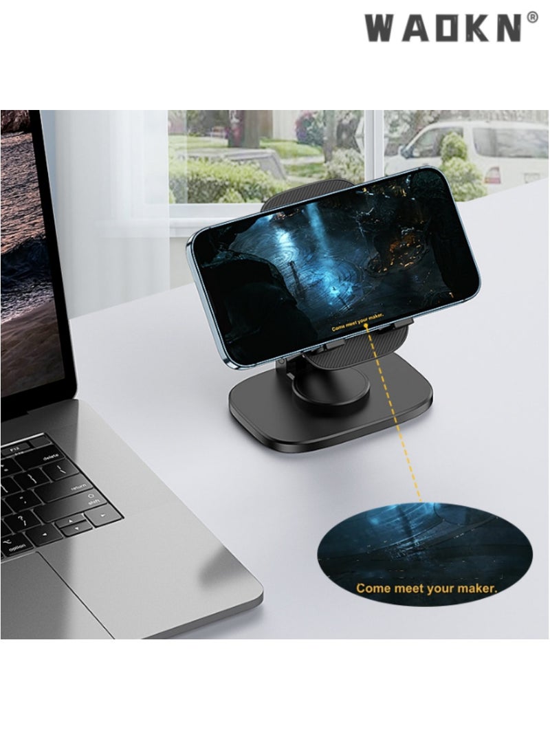 Rotating Foldable Phone Stand, Universal Desktop Holder with 360°/ Dual-Axis Adjustment, Compact and Portable Design,Enhances Viewing Experience, Home and Office Use, Easy to Store,Black