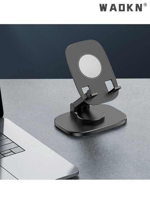 Rotating Foldable Phone Stand, Universal Desktop Holder with 360°/ Dual-Axis Adjustment, Compact and Portable Design,Enhances Viewing Experience, Home and Office Use, Easy to Store,Black