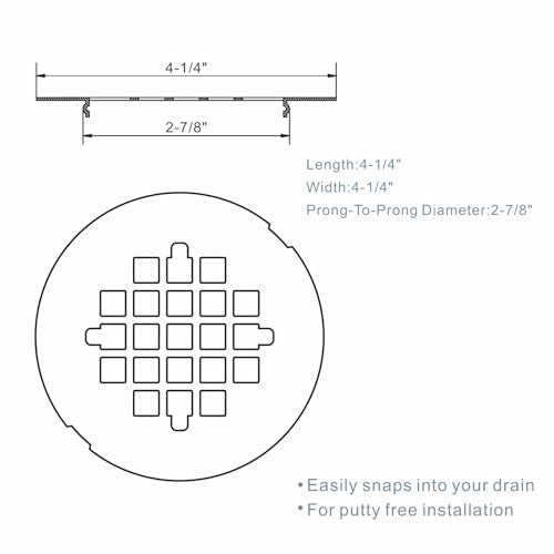 HIDROP Brushed Nickel Snap-in Shower Floor Drain Cover,Hidrop 4-1/4" OD Round Shower Strainer Grid, Easy-to-Install Replacement Cover Stainless Steel - Image 5