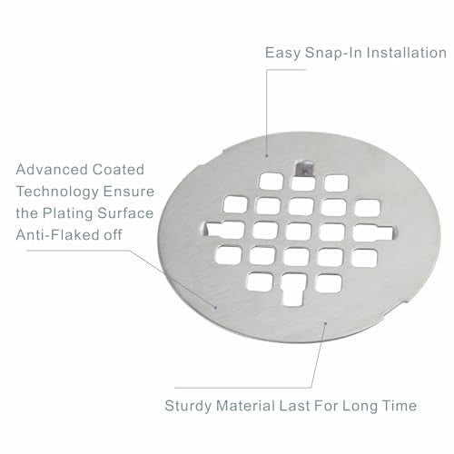 HIDROP Brushed Nickel Snap-in Shower Floor Drain Cover,Hidrop 4-1/4" OD Round Shower Strainer Grid, Easy-to-Install Replacement Cover Stainless Steel - Image 4