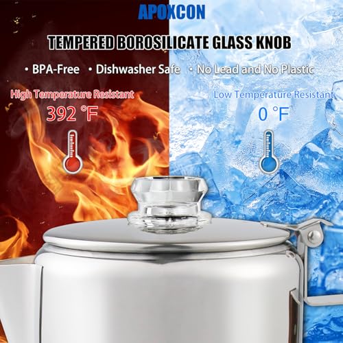 APOXCON Coffee Percolator Camping Coffee Pot Stainless Steel with Glass Knob Using on any Stovetop - NO Aluminum NO Plastic (9 Cup) - Image 4