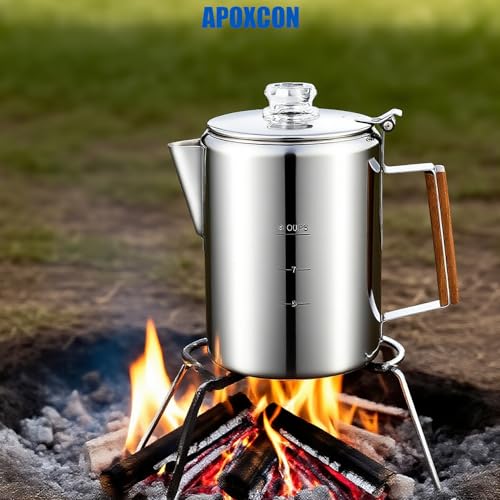 APOXCON Coffee Percolator Camping Coffee Pot Stainless Steel with Glass Knob Using on any Stovetop - NO Aluminum NO Plastic (9 Cup) - Image 3