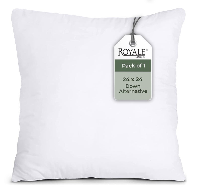 ROYALE LINENS 24 x 24 Pillow Insert  Down Alternative Throw Pillows Insert  Square Pillow Pack of 1 White  Bed  Couch Pillows  Inner Cushion for Bed Cushion for Living Room  Shams Stuffer