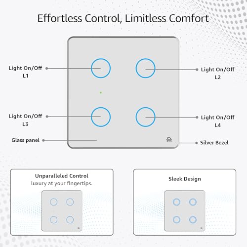 Home Mate HomeMate Smart Switch Board: 4 x Switch Module (White, Pack of 1) | No Hub Required | Compatible with Alexa, Google Assistant & Siri - Image 3